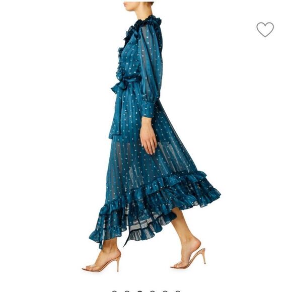 Misa Gabriella Ruffle Midi Dress Holiday Teal Size XS - Picture 6 of 16